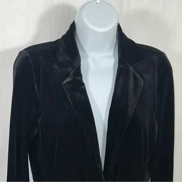 Tahari Luxury Black Velvet Soft One Button Stretch Blazer Size M - Picture 5 of 11